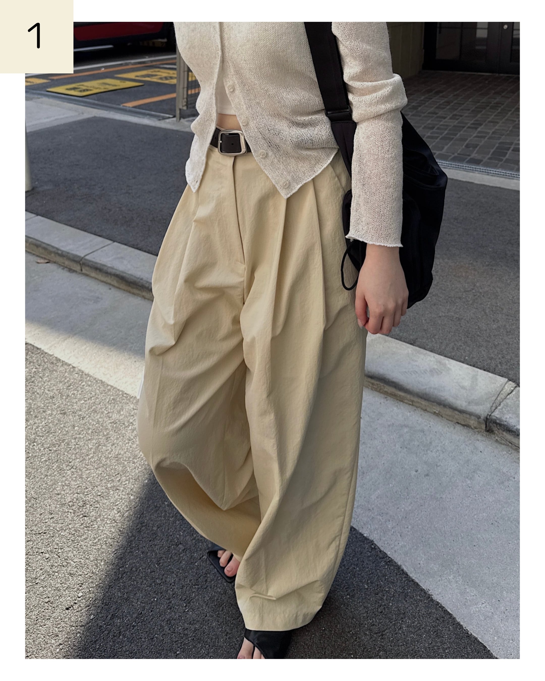 tuck wide nylon pants