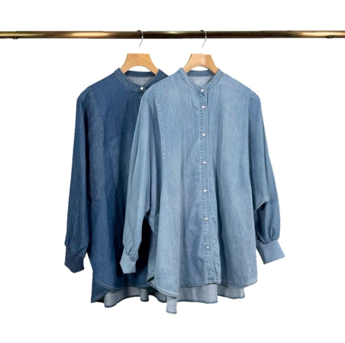 リブスリーブデニムブラウス