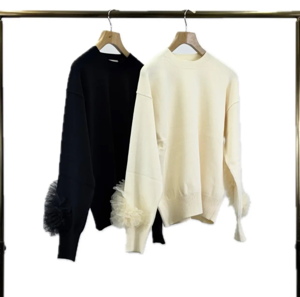 チュールスリーブニットトップス