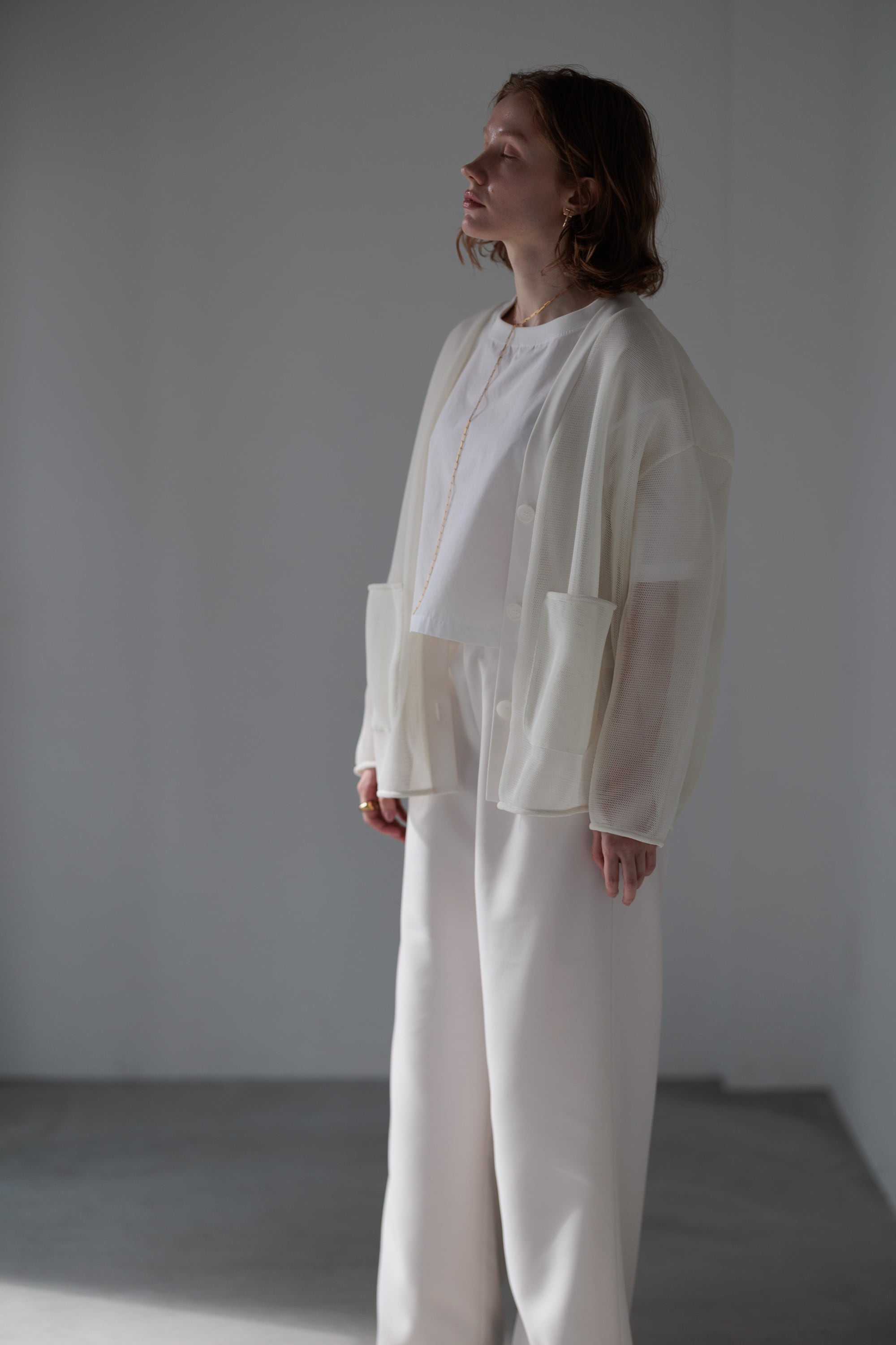 【新品未使用】Pois double mesh Cardigan ホワイト pois double mesh Cardigan カーディガン ホワイト