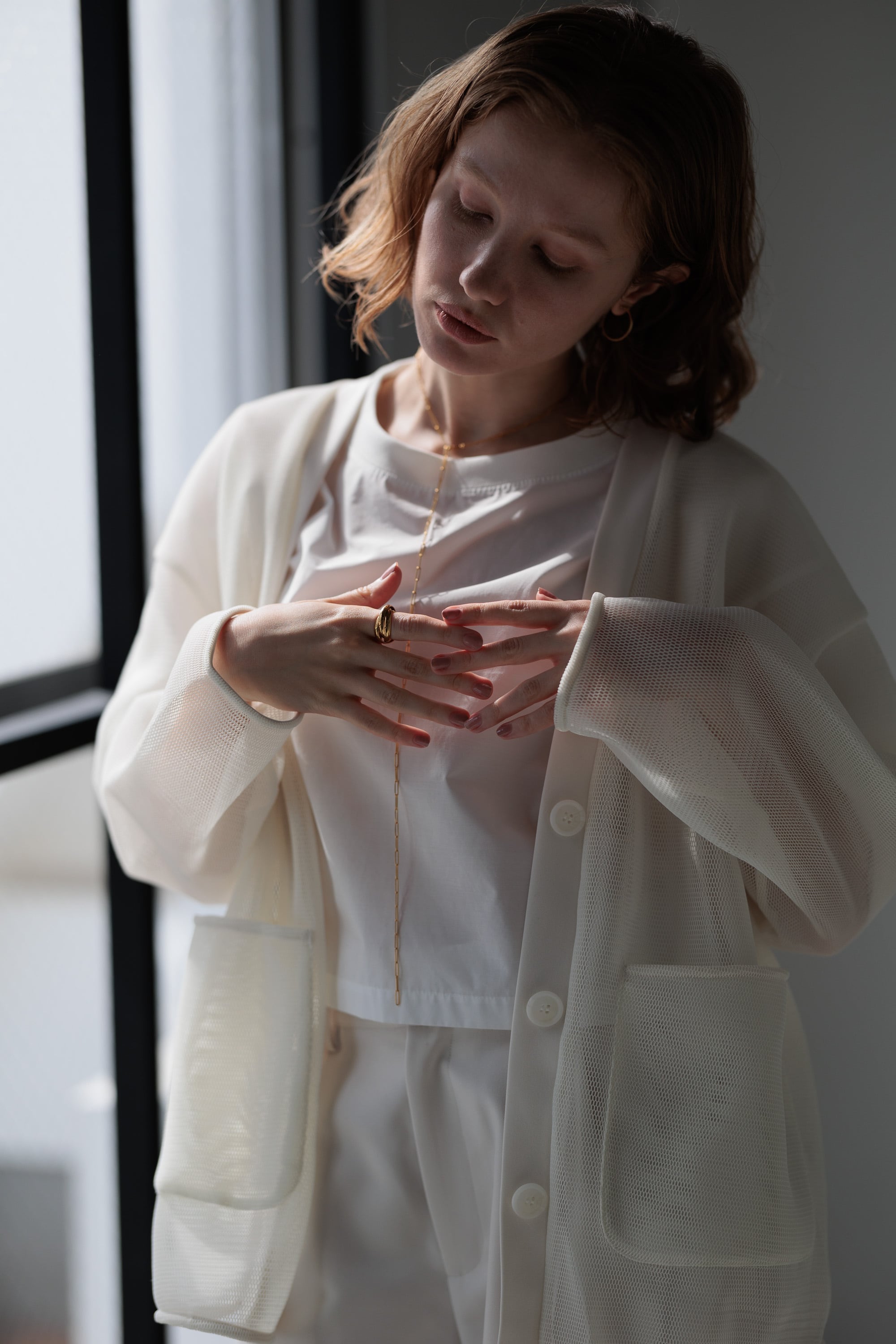 ポワ　pois double mesh cardigan【white】 Double mesh C/D | pois