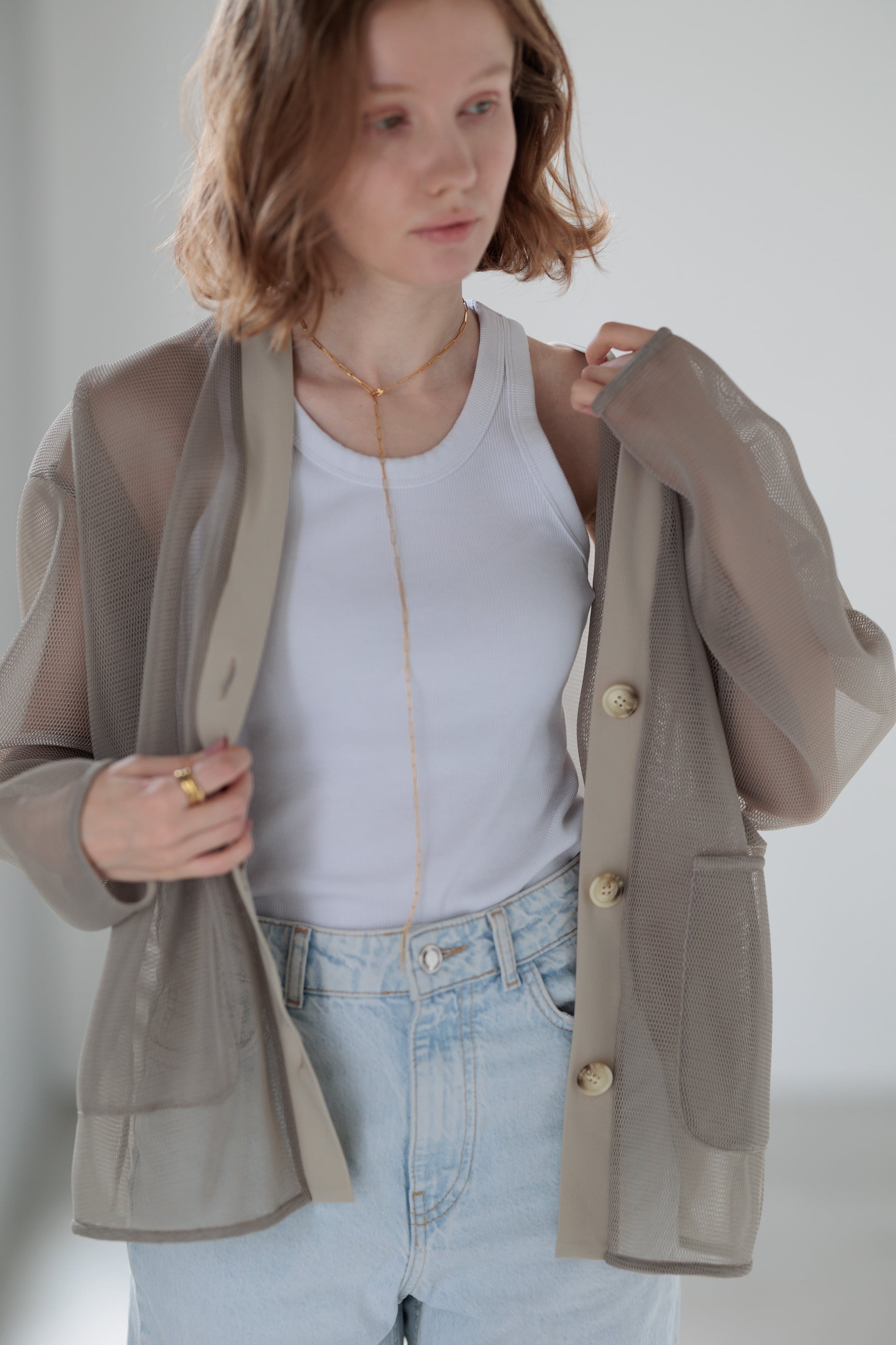 新品 pois ポワ／double mesh Cardigan ベージュ 在庫調整 double mesh Cardigan【beige】 | pois