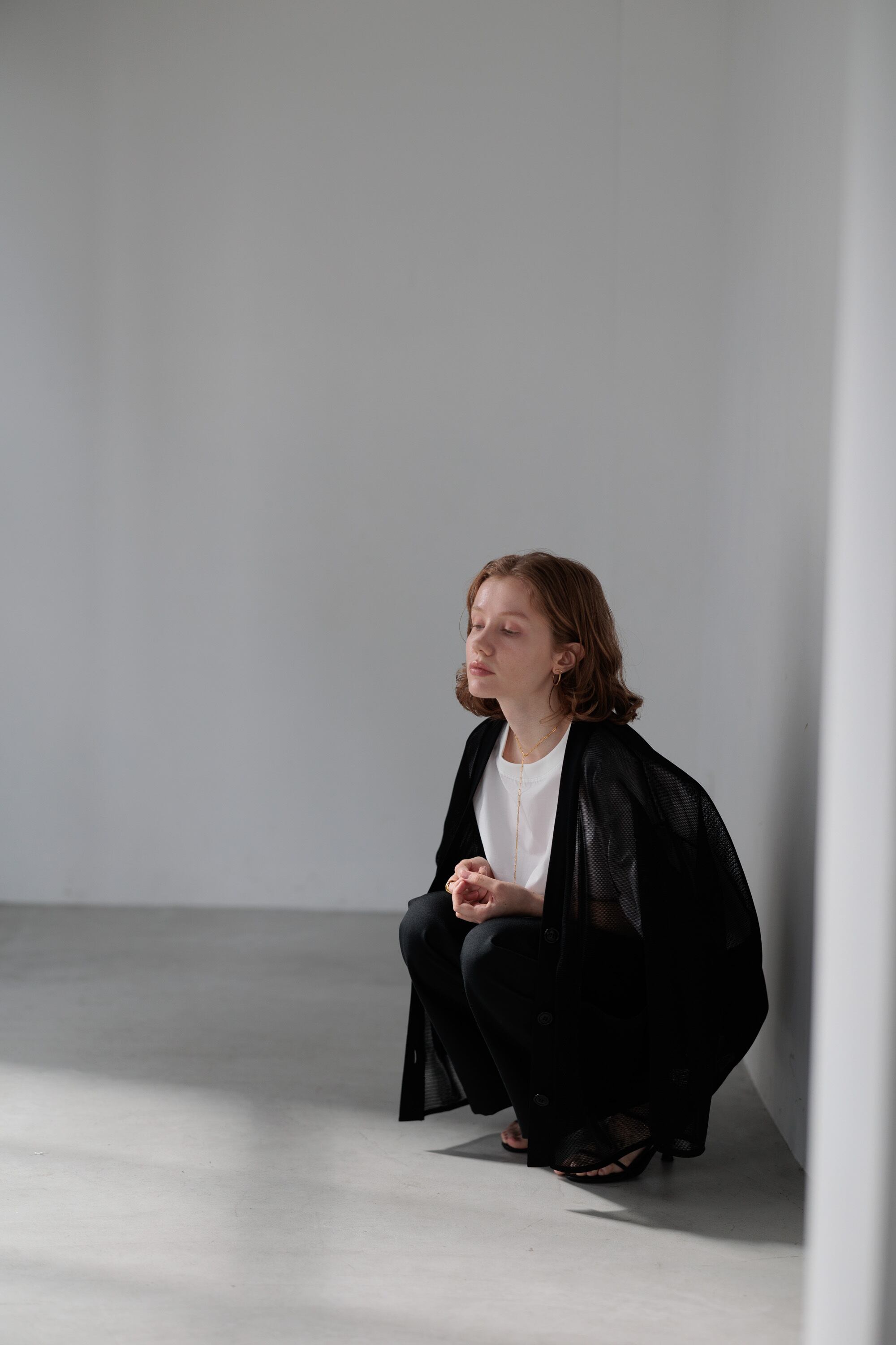 pois double mesh Cardigan ブラック Double mesh C/D | pois