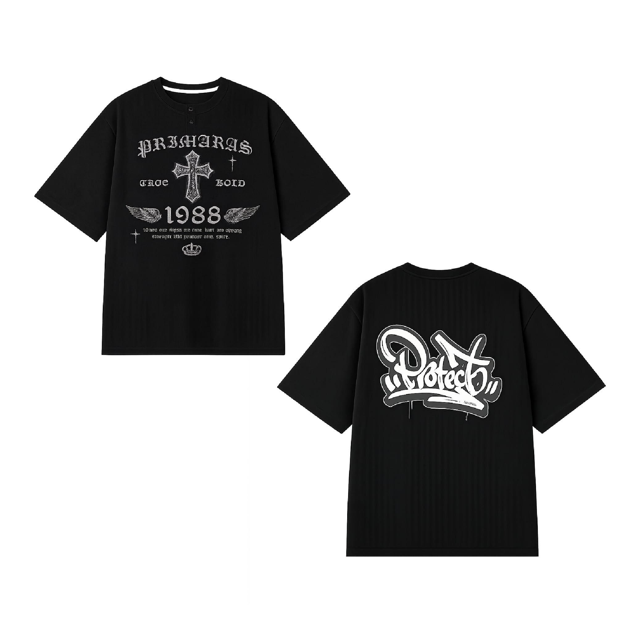 primaras×kinmedaiコラボ2弾ワッフルTee／ブラック