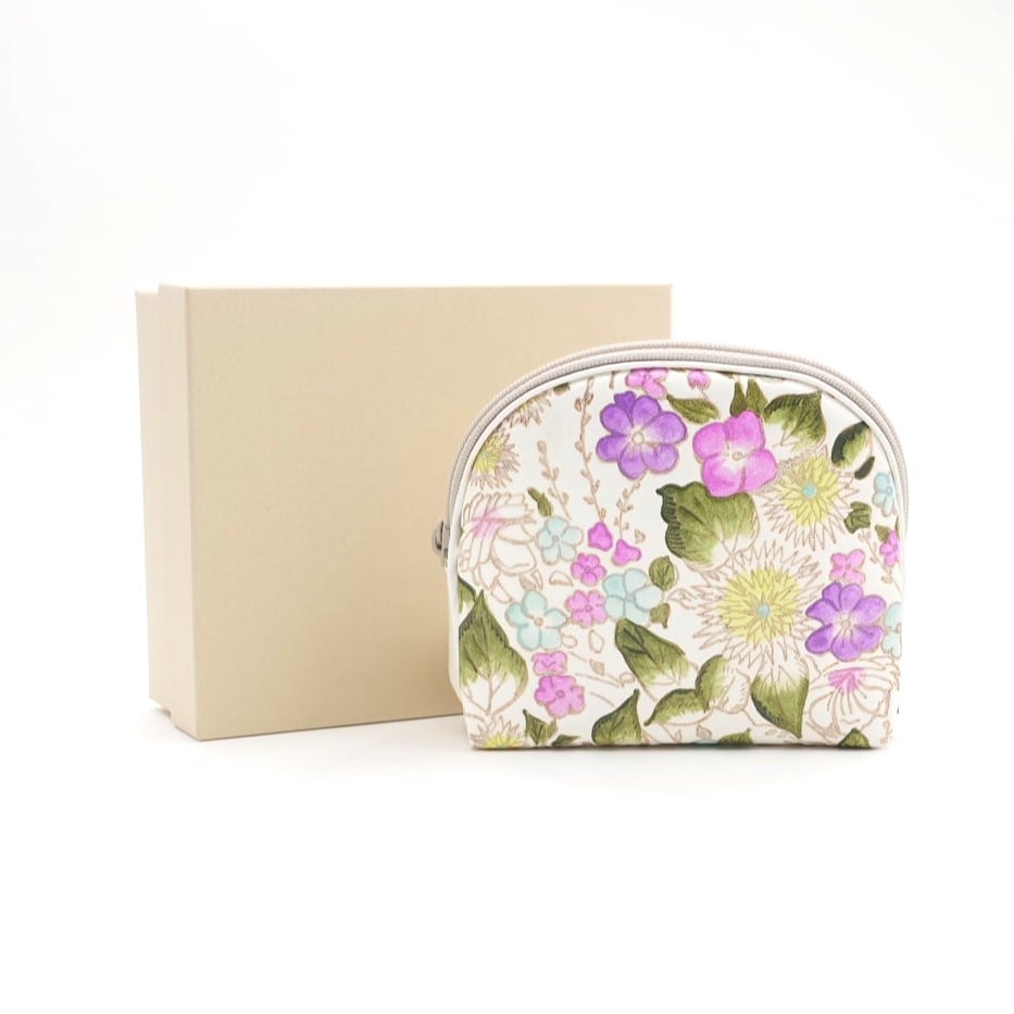 【姫路・姫革細工】シェルポーチ ＜盛り花・ピンク＞