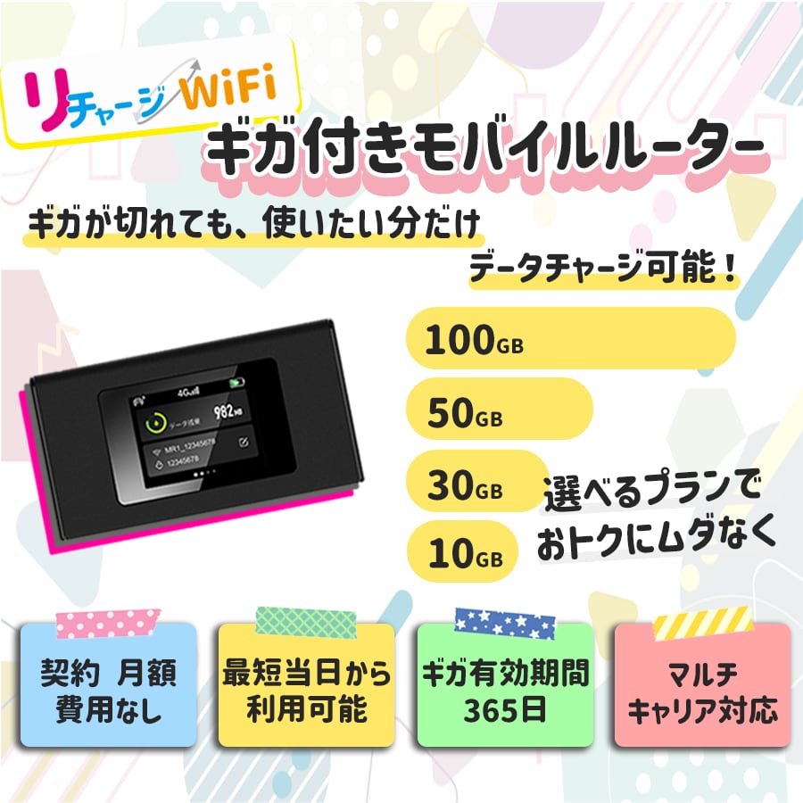 ギガセット リチャージWiFiルーター 94.8GB 契約不要・月額不要