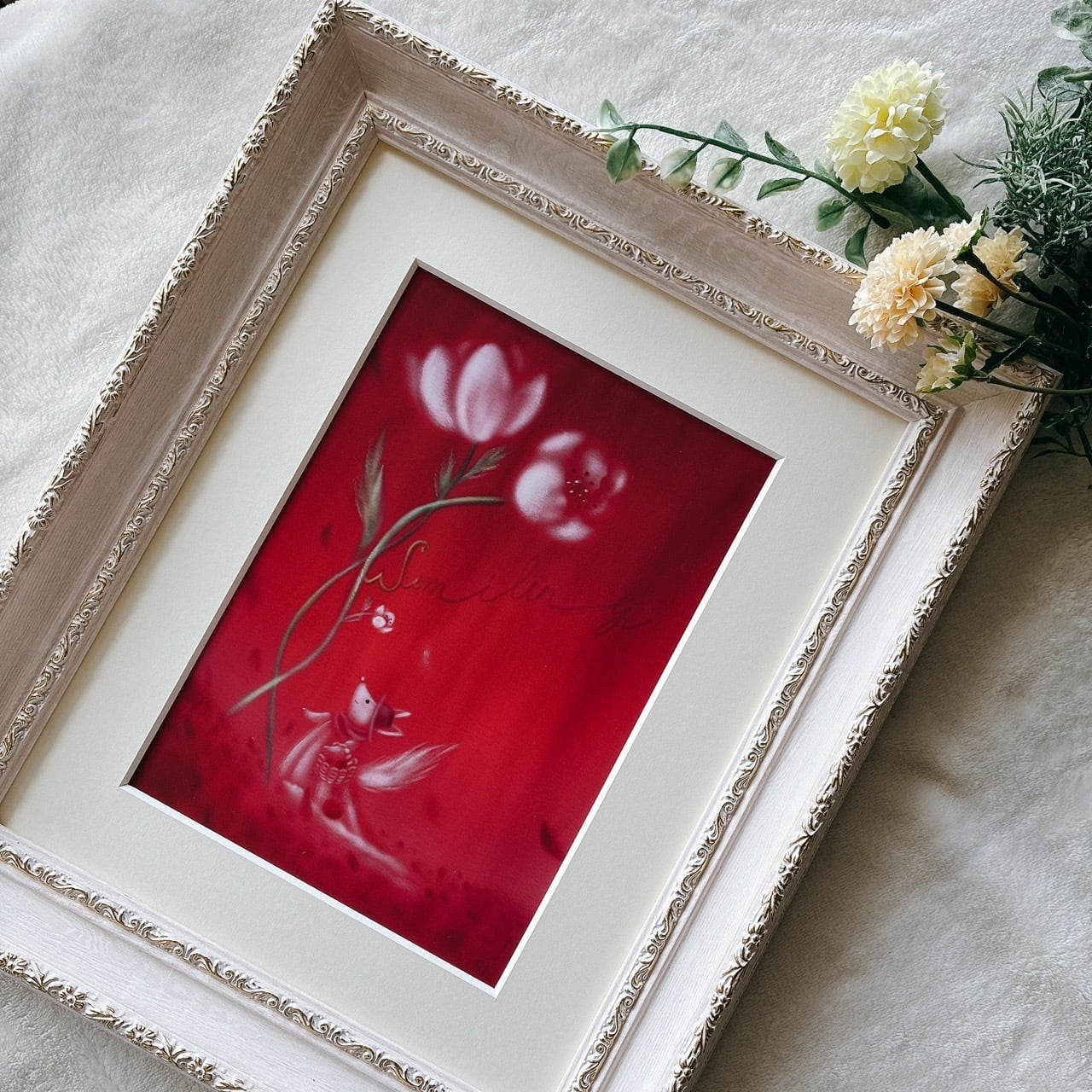 原画・ 手描き A4額付 アクリル絵画 『静かな深呼吸』薔薇・バラ・ばら・花の絵 原画・ 手描き A4額付 アクリル絵画 『静かな深呼吸』薔薇・バラ・ばら