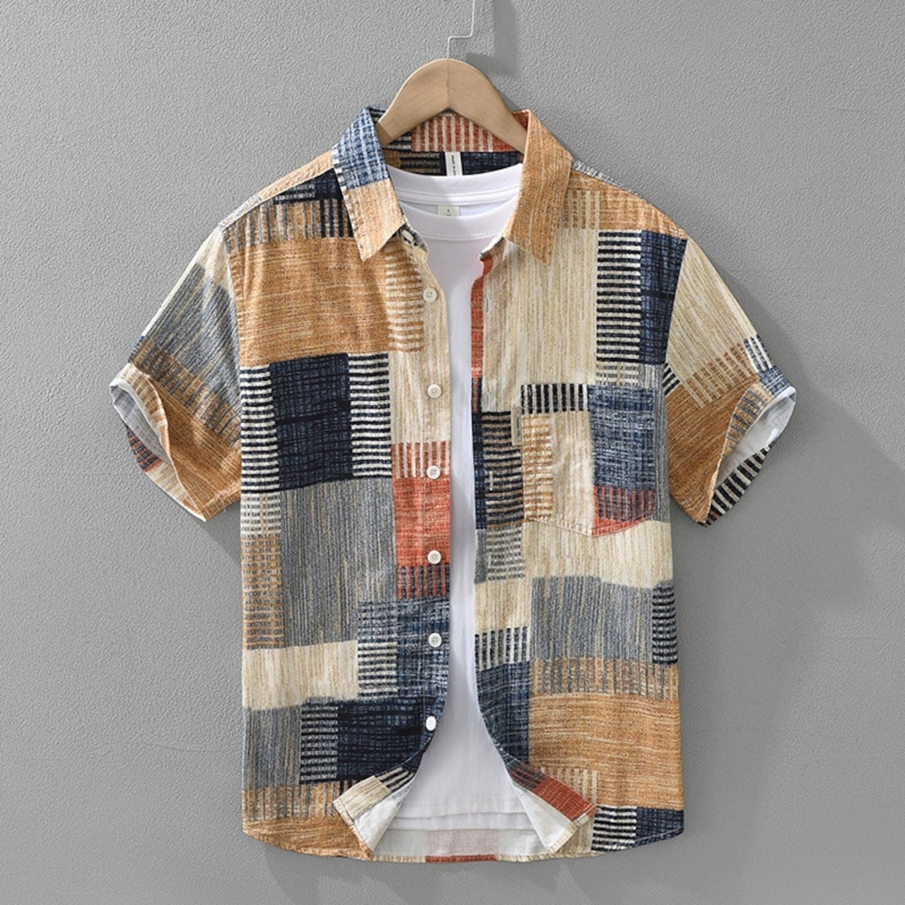 Square Print Short Sleeve Shirt / スクエア プリント 半袖 シャツ
