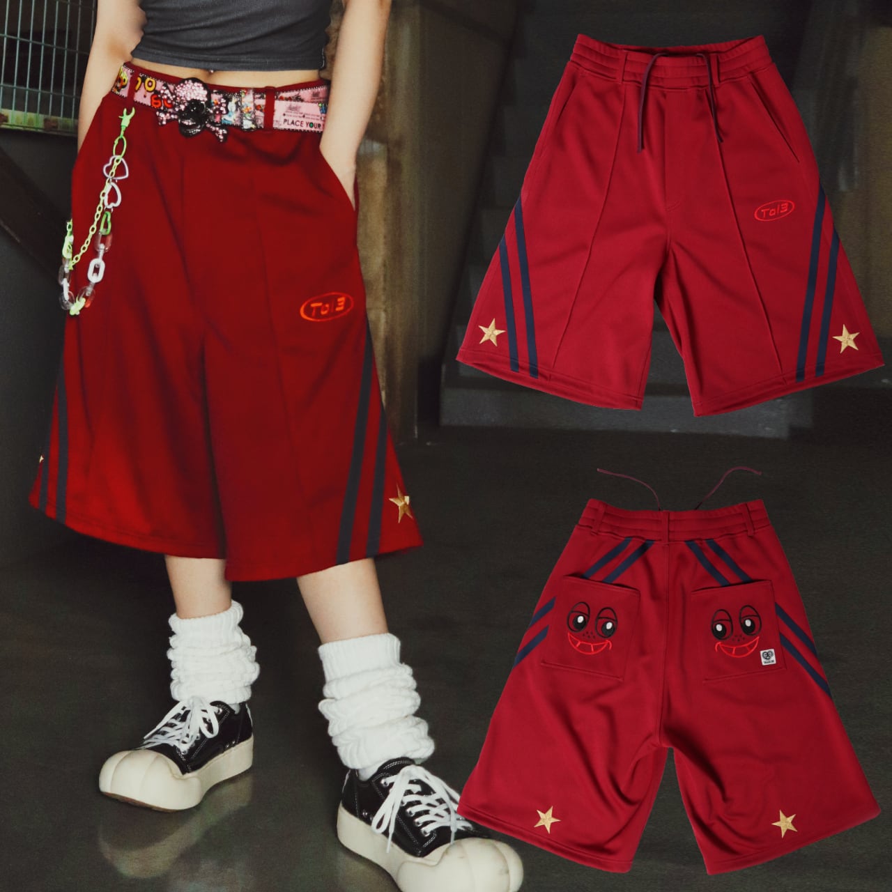2LINE★SMILE BACK half pants【Red】