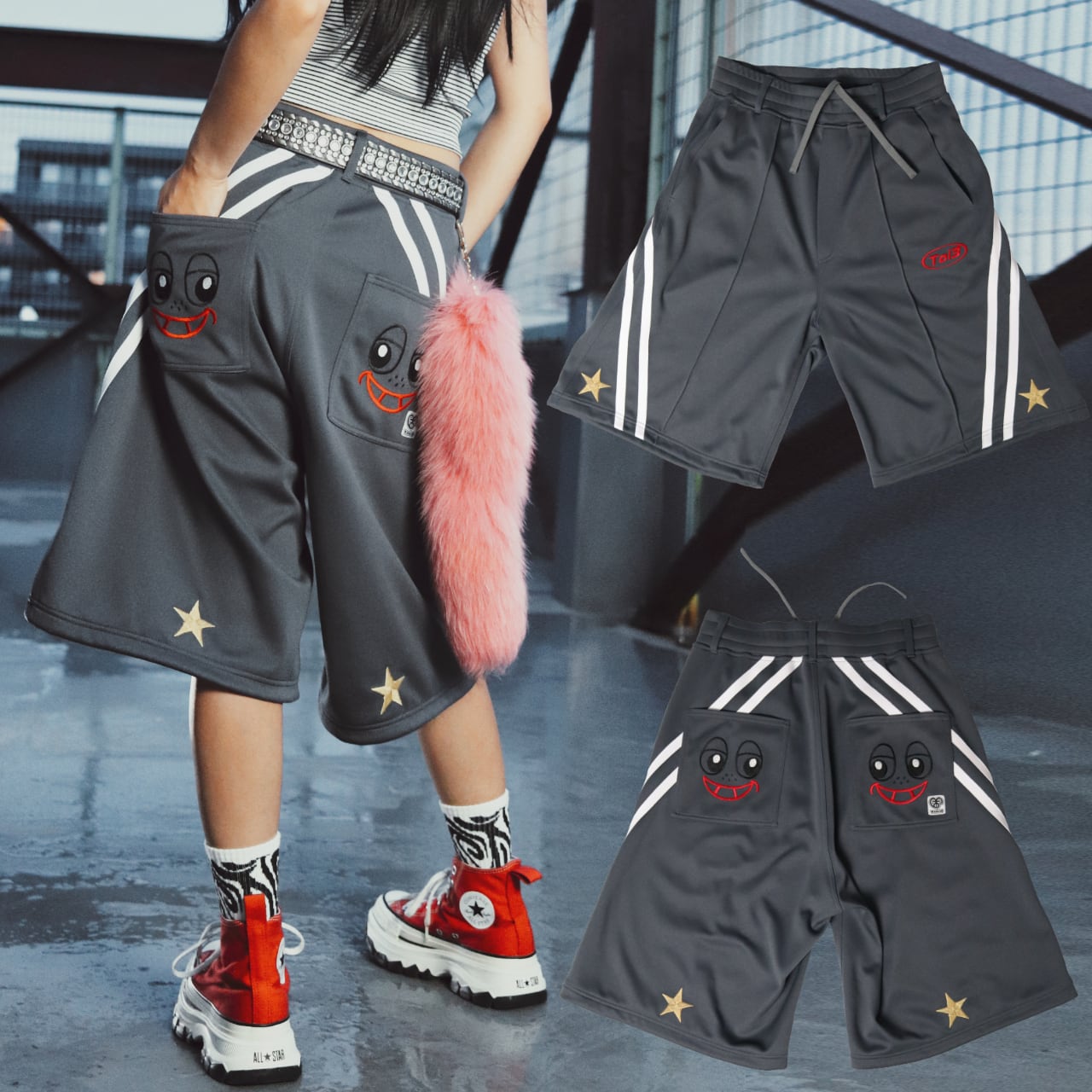 2LINE★SMILE BACK half pants【Gray】