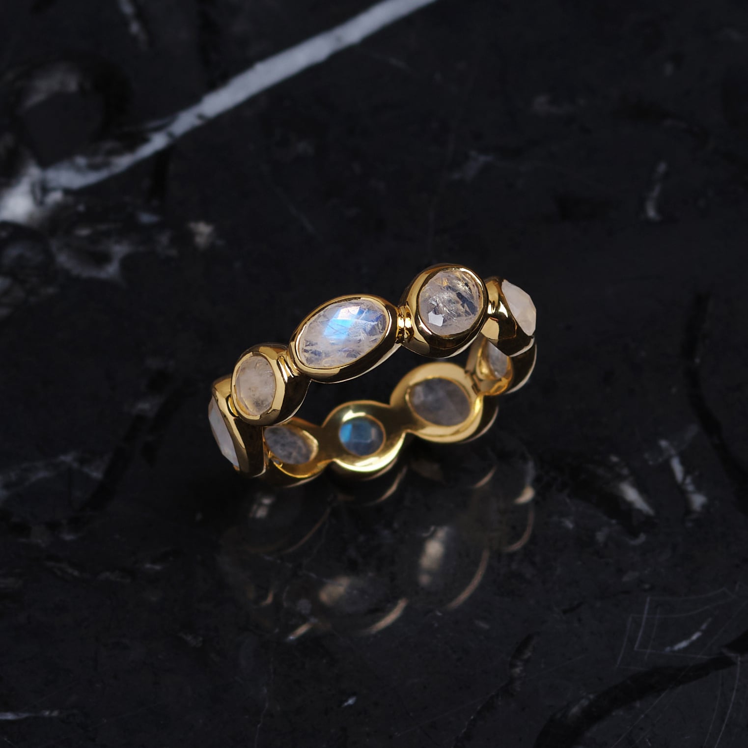 S925 RAINBOW MOON STONE ETERNITY RING
