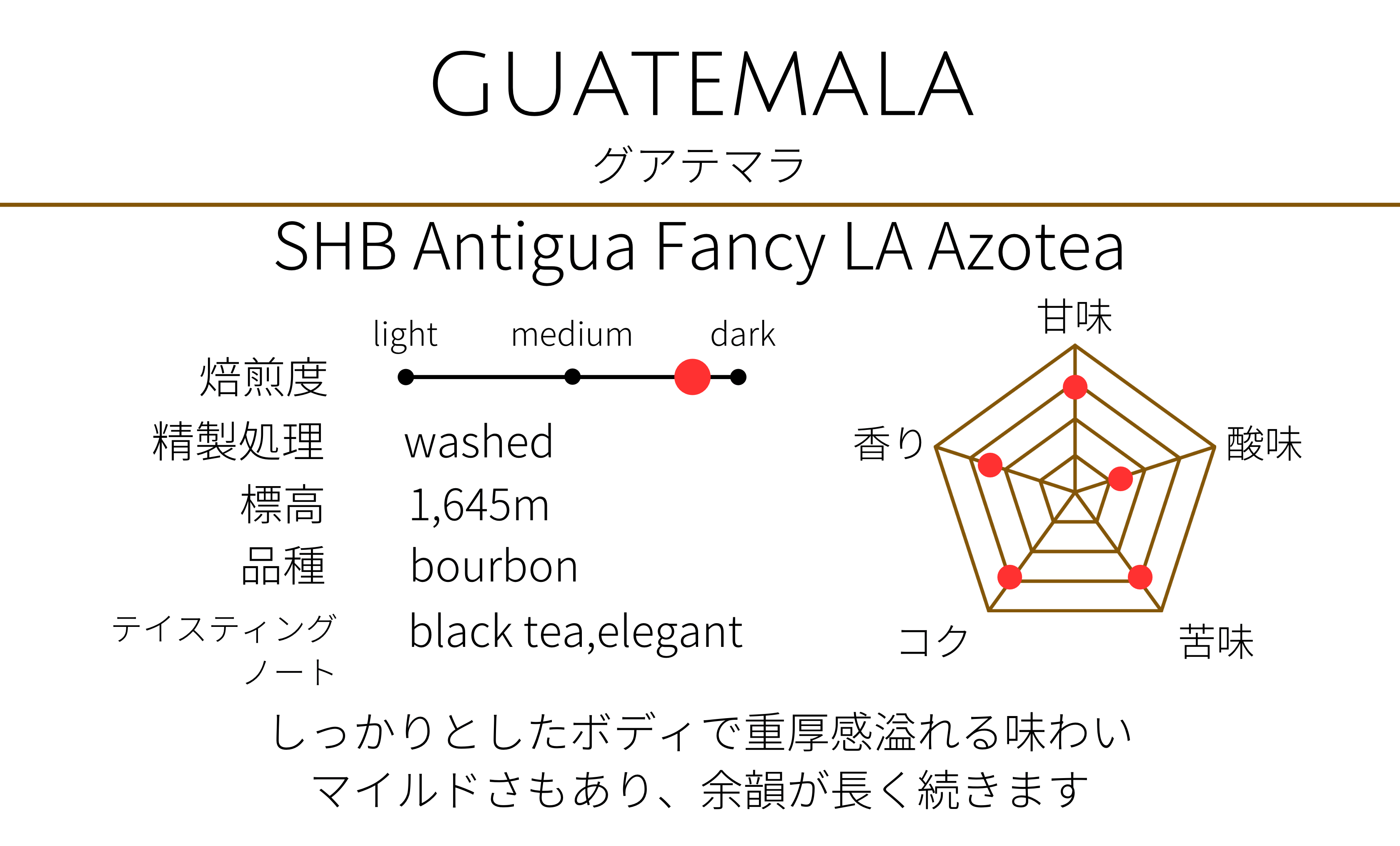 【深煎り】Guatemala グアテマラ 100g SHB Antigua Fancy LA Azotea