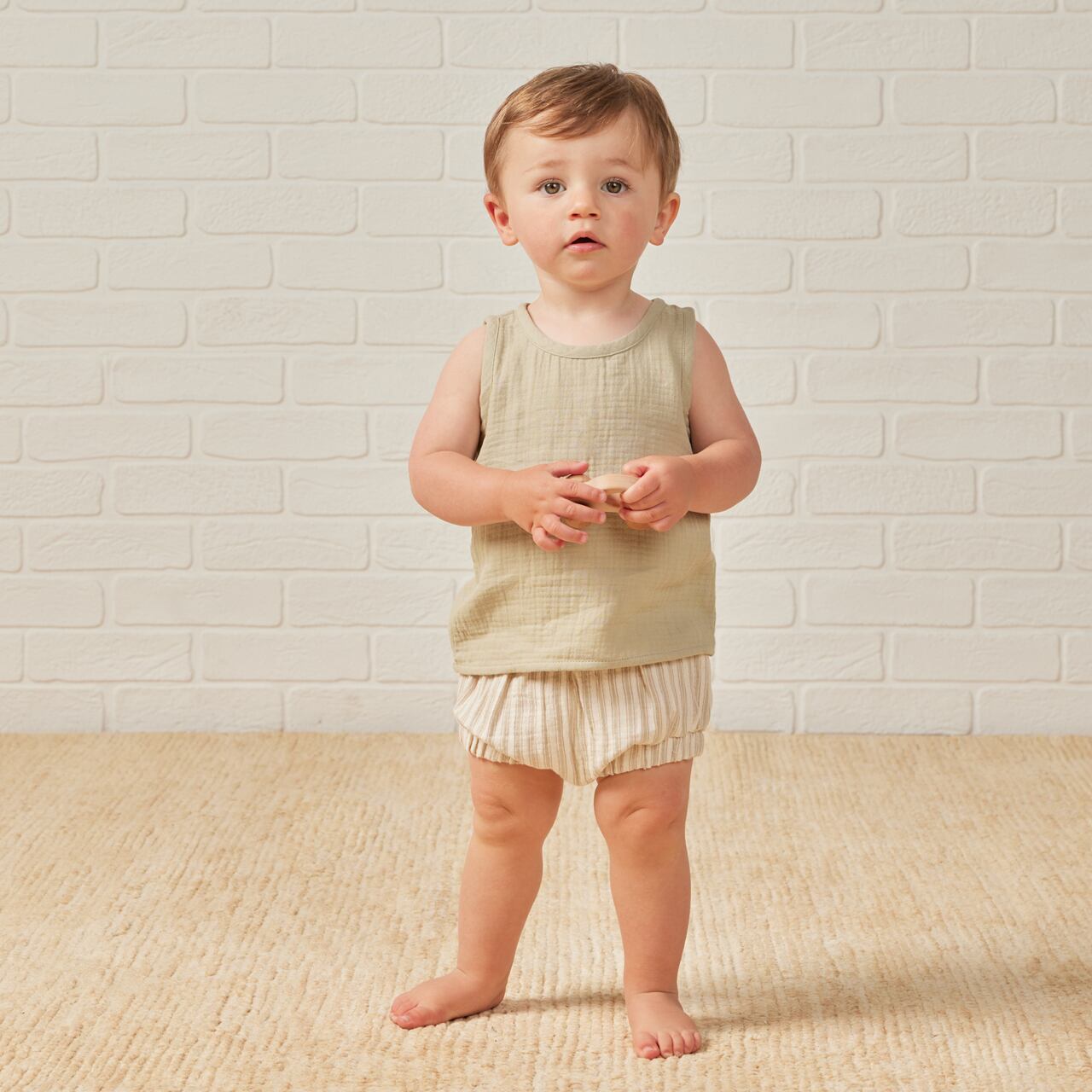 QUINCY MAE/woven tank+short set/Sage Stripe