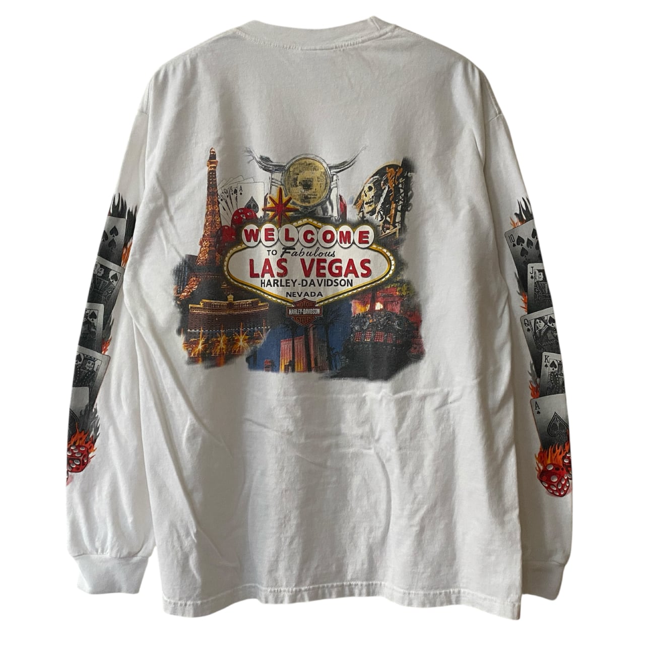 無料クーポン配布 アプリ 入荷】Harley ヴィンテージロングスリーブT Flame Dice Davidson トップス