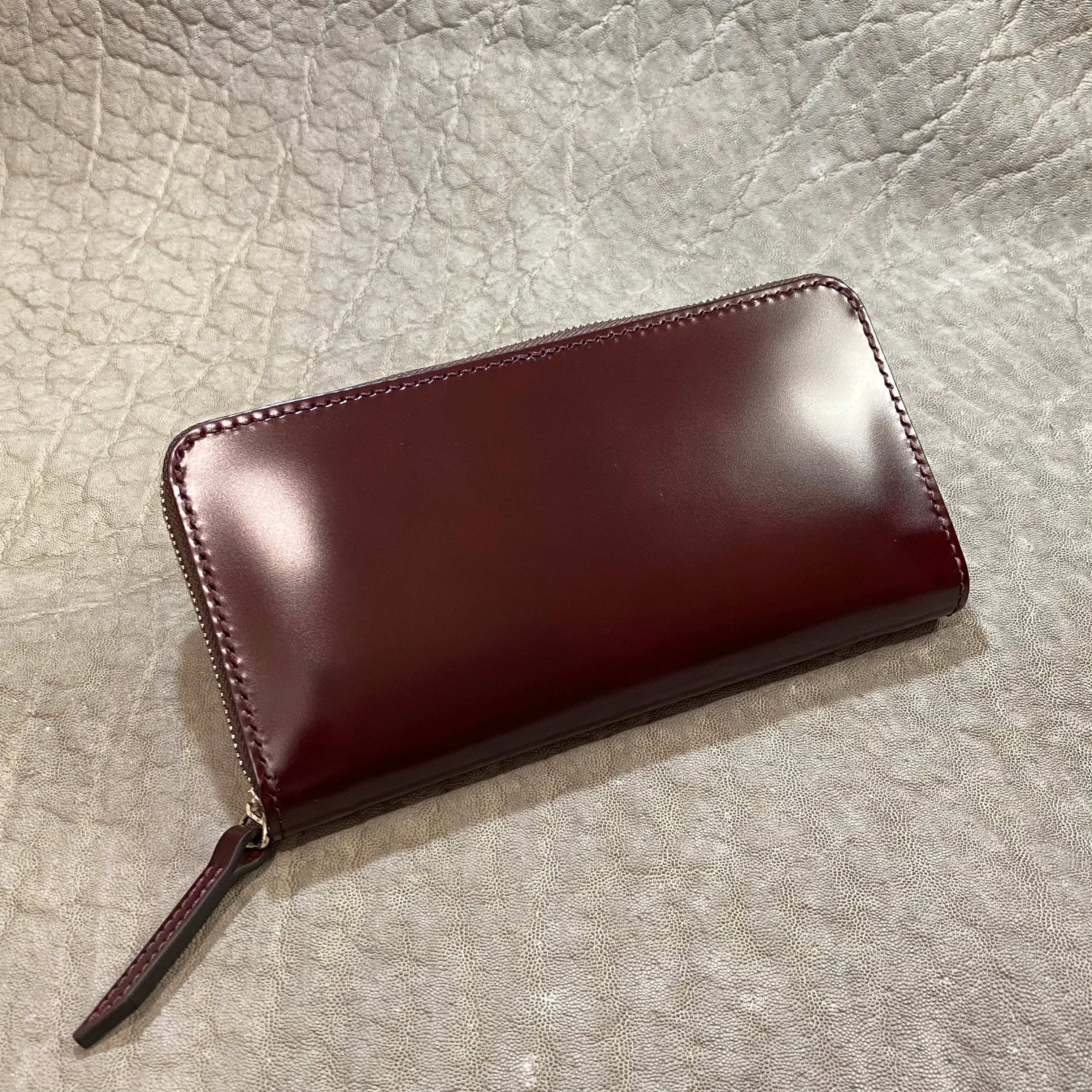 ラウンドファスナー長財布 コードバン・バーガンディ（顔料）× 牛ヌメ