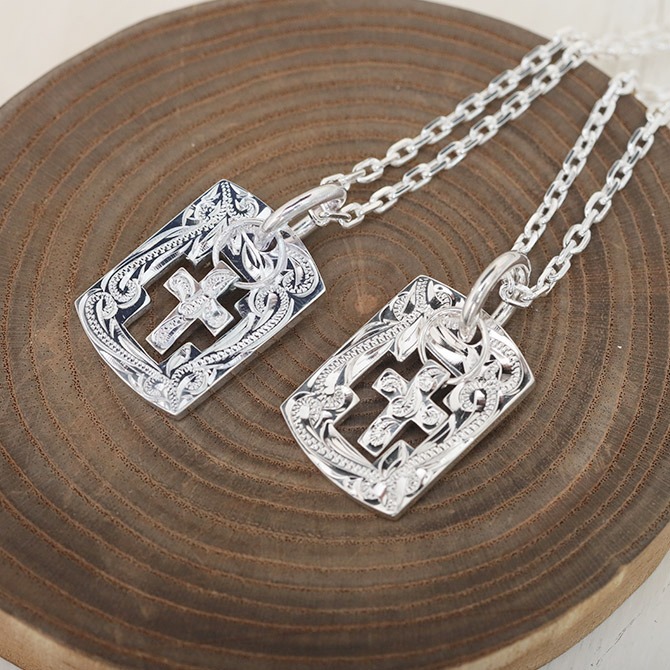 永遠を意味するスクロール柄 クロスプレートペアネックレス ハワイアンジュエリー ミリオンベル 永遠を意味するスクロール柄 クロスプレートペアネックレス ハワイアンジュエリー ミリオンベル