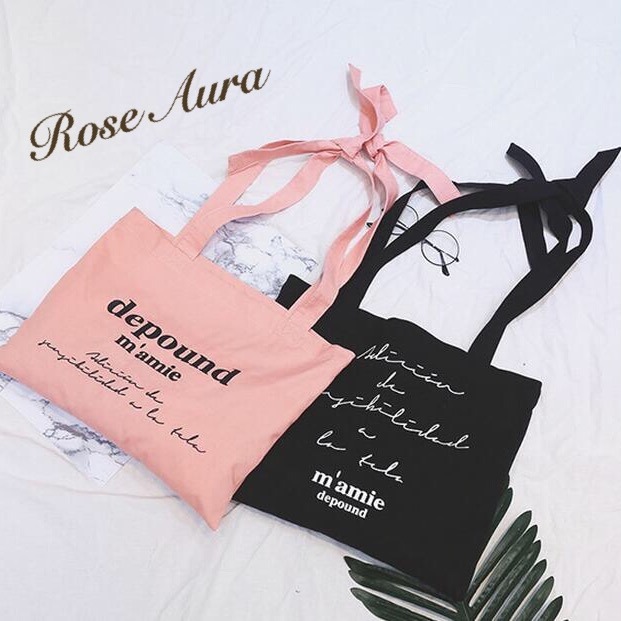 持ち手のリボンの長さが調節できるトートバッグ Rose Aura