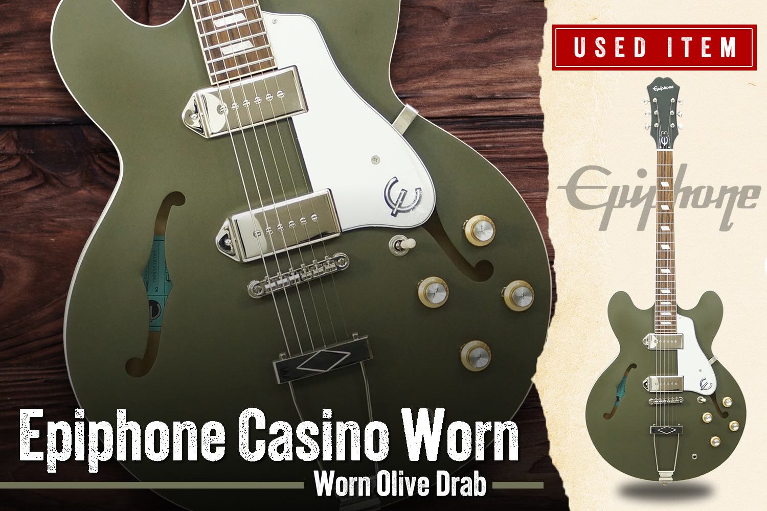 特選中古品！渋い艶消し仕様のエピフォン・カジノ「Casino Worn」が