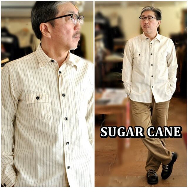 シュガーケーン SUGARCANE ホワイトウォバッシュシャツ FICTION