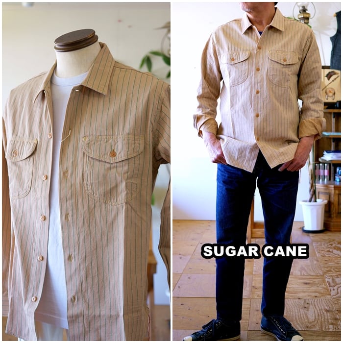 sugarcane シュガーケーン ストライプワークシャツ コークストライプ 