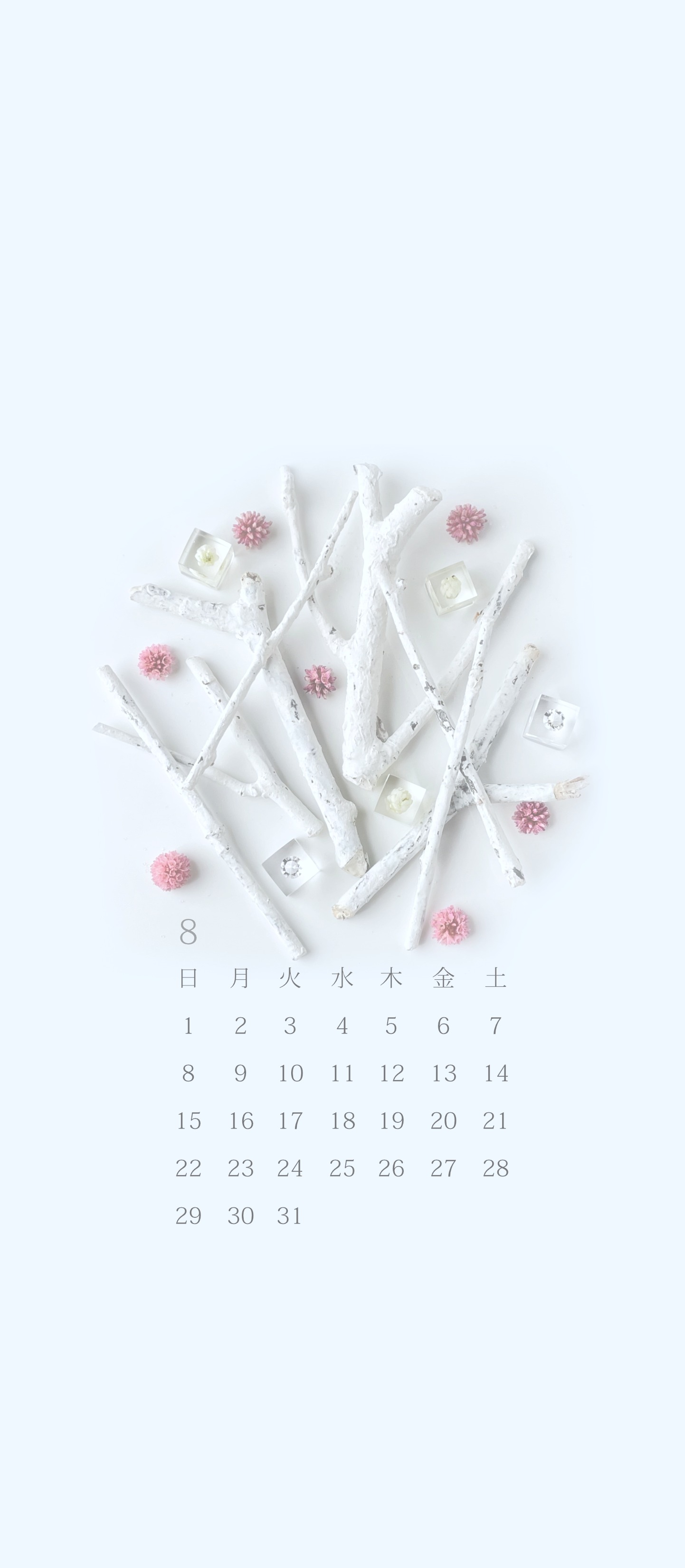 無料ロック画面カレンダー 8月 ヒメツルソバ Michicusa Jewelry