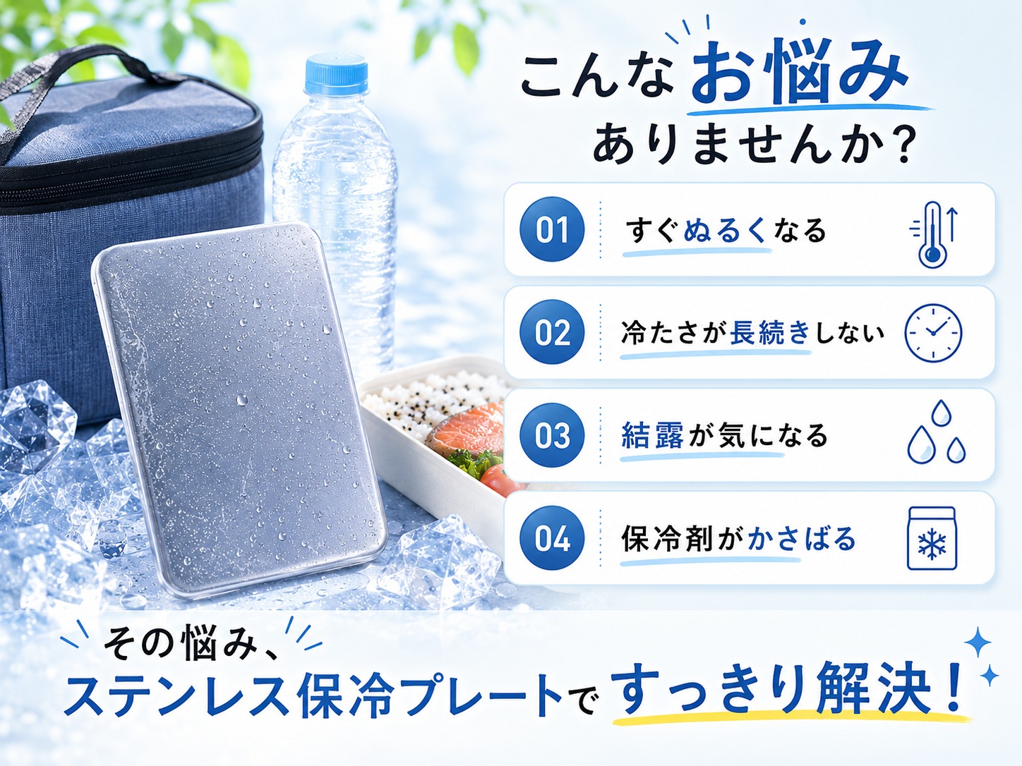 ステンレス保冷プレートをお弁当・飲み物・アウトドアで使うイメージ