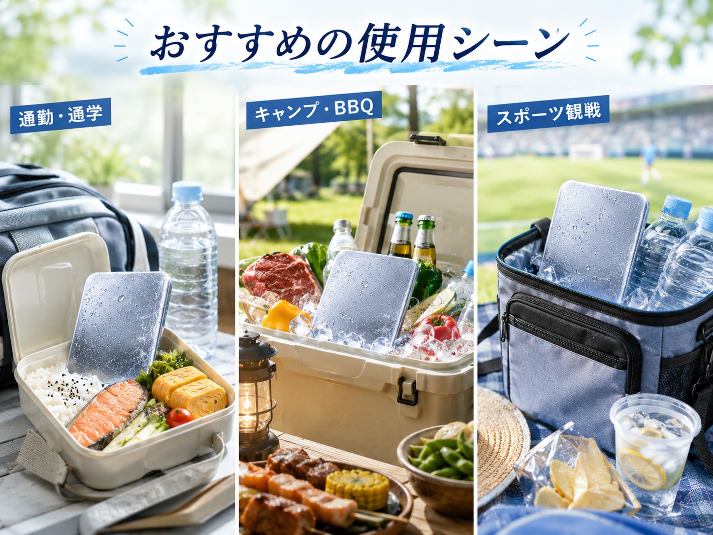 ステンレス保冷プレートをお弁当・飲み物・アウトドアで使うイメージ
