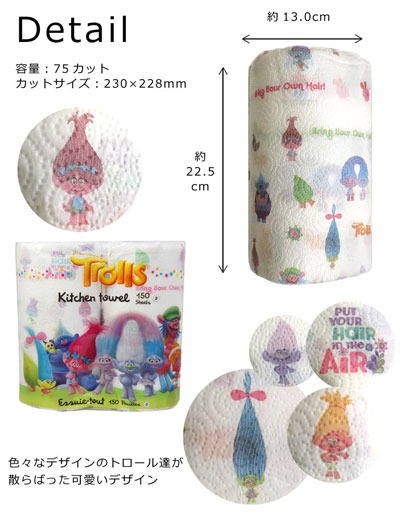 再入荷 可愛いトロールたちがキッチンペーパーに ダブルスリー33