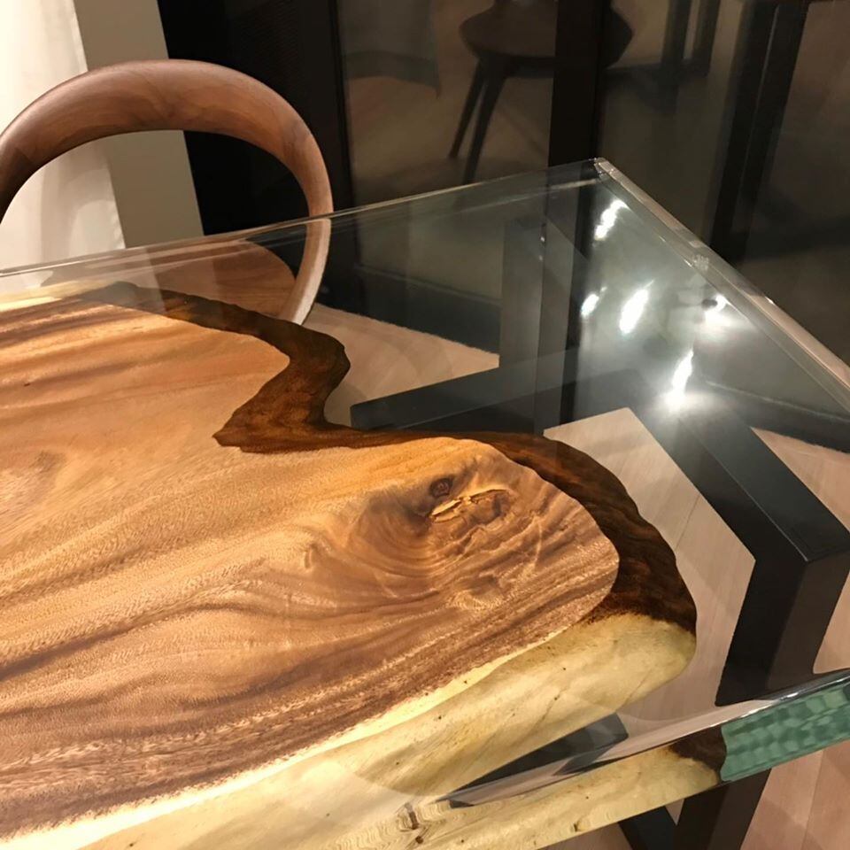 世界有名な 奥行850mm幅2500mm フルオーダー ウッドリバーテーブル ブラック ウォルナット 無垢 一枚板 ダイニング 天然木 レジン 樹脂  モダン インテリア 木のテーブル 北欧 デザイン