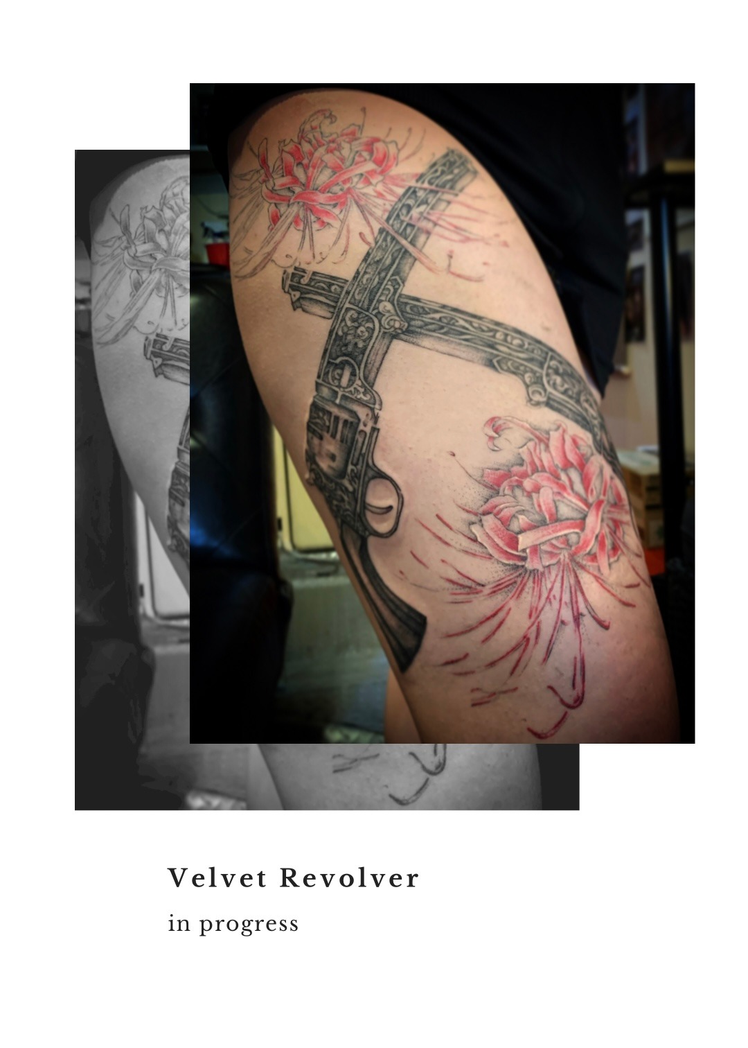 トラッシュポルカ タトゥー Trash Polka Tattoo ピストルと彼岸花 Loyal Tattoo 刺青師 渋谷伊彫 東京南青山 大阪アメ村 In デスペラードタトゥー