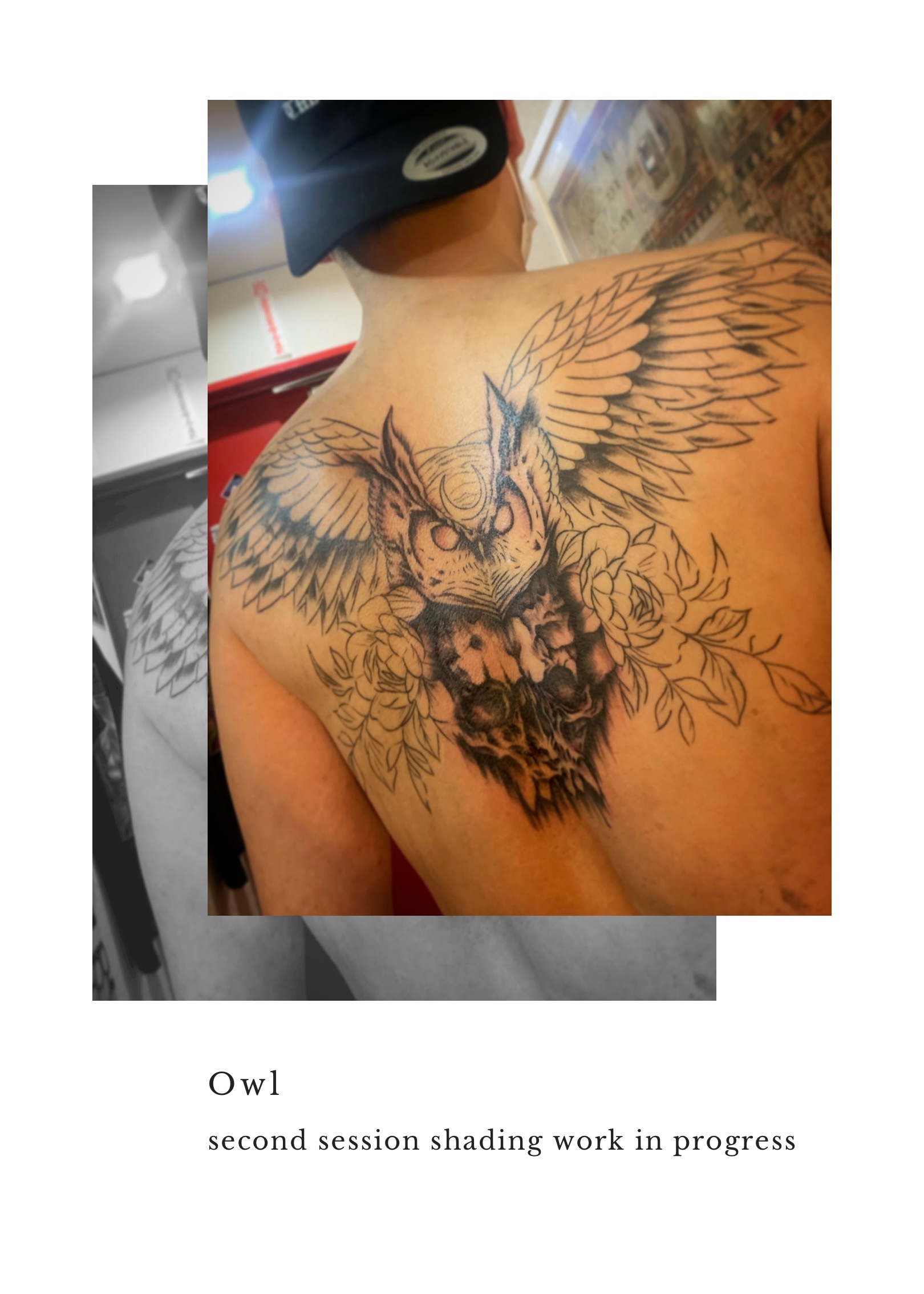 梟 Owl バックピース フクロウタトゥー 東京渋谷タトゥースタジオ 刺青師 渋谷伊彫 Loyal Tattoo 刺青師 渋谷伊彫 東京渋谷 大阪アメ村 In デスペラードタトゥー