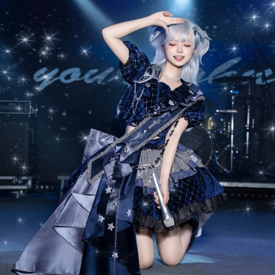 アイドル衣装 キラキラセットアップ（タスキ・サッシュ・リボン付