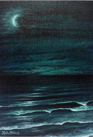 海を舞う 明かし 三日月夜ver. ハガキサイズ 原画 風景画 水彩画 海を舞う 明かし 三日月夜ver. ハガキサイズ 原画 風景画 水彩画