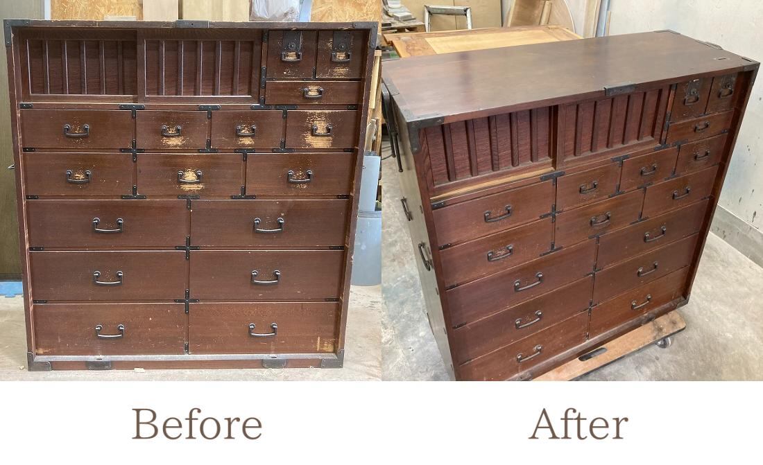 修復・再生家具》大正時代の帳場箪笥を再生｜蘇る100年以上受け継がれ
