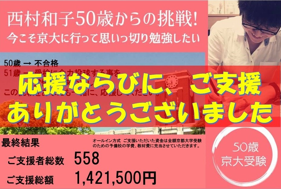 西村和子50歳からの京大受験チャレンジ　クラウドファンディング