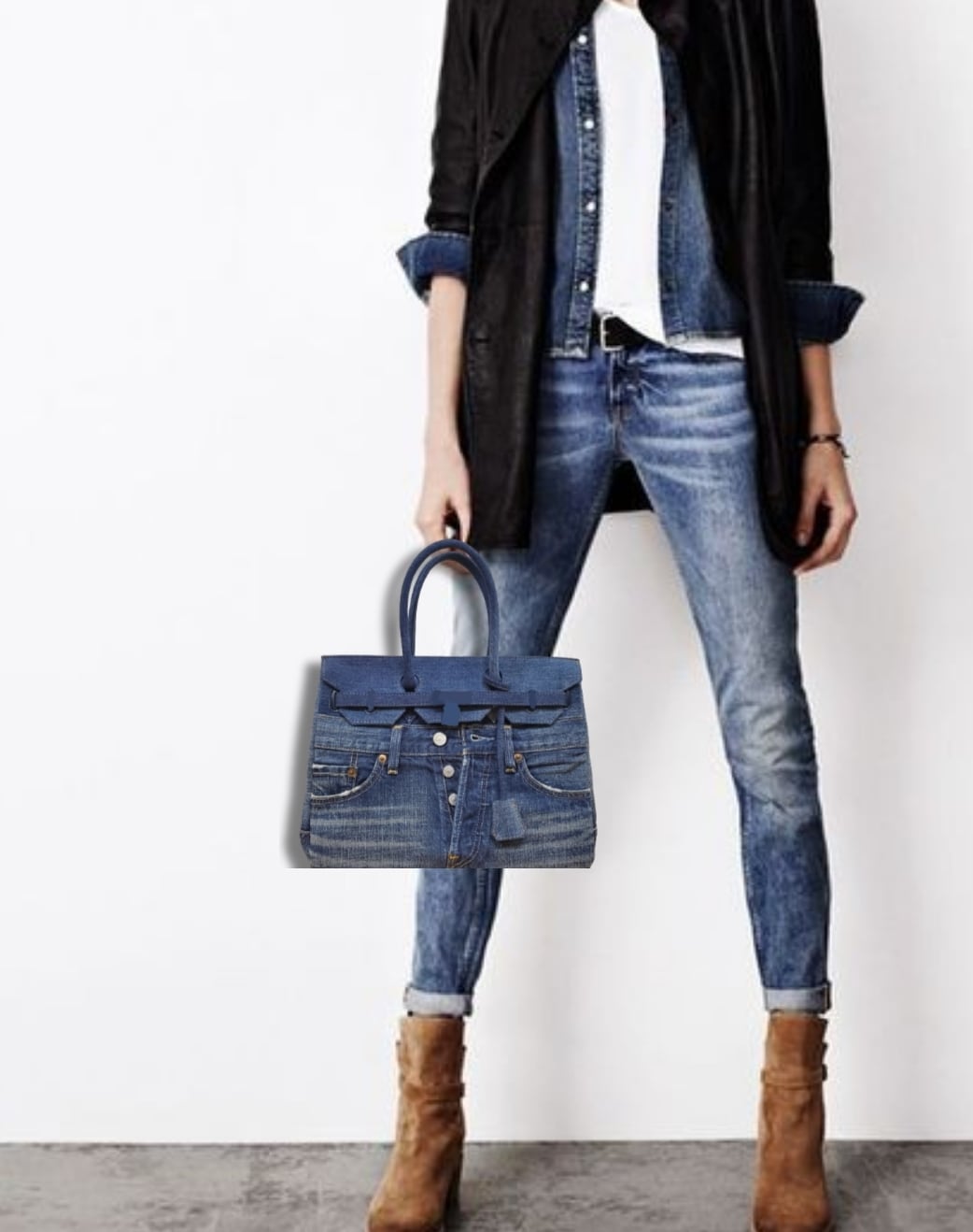 Birkin-style Denim Remake Patchwork Bag 30 Cm Type Original 