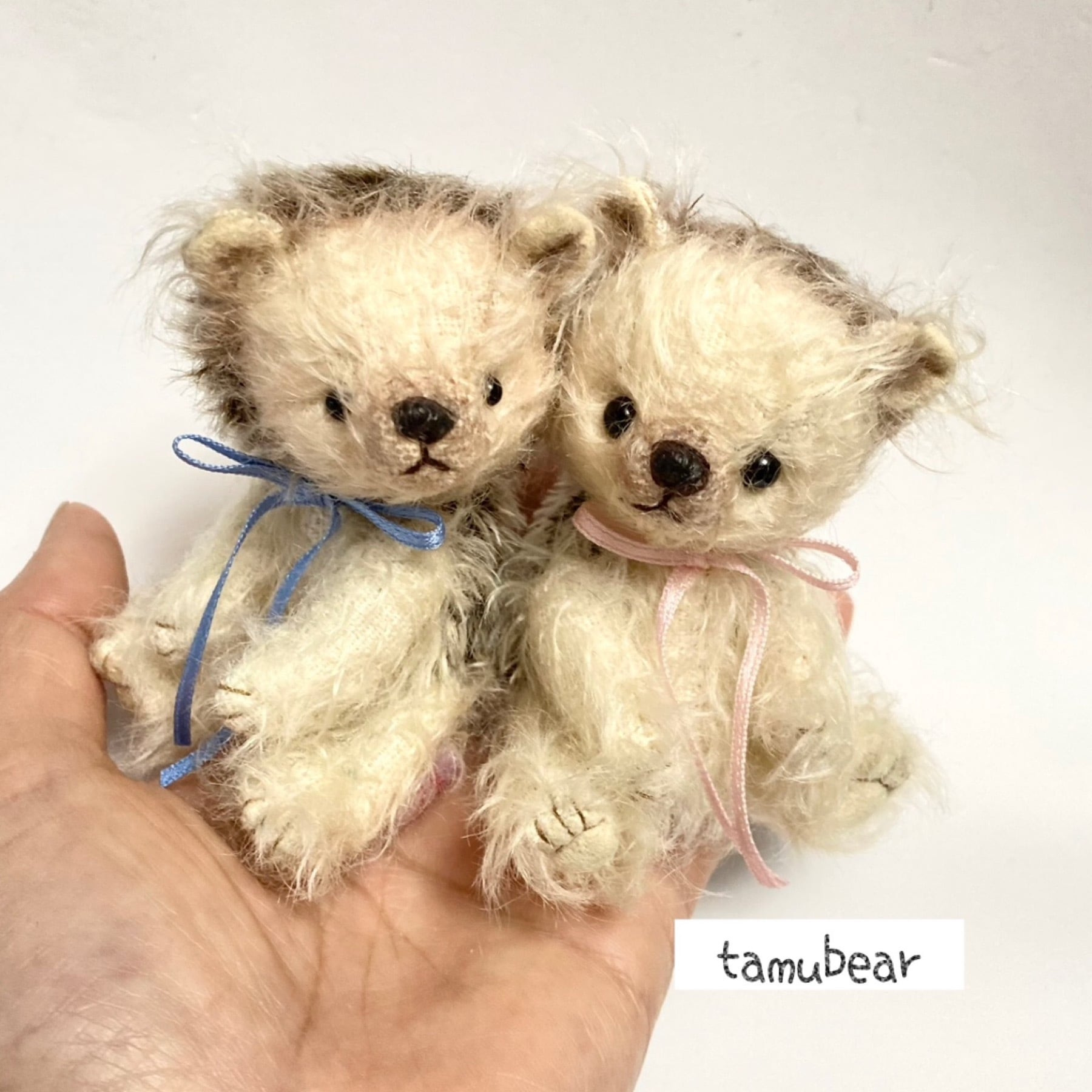 空色目のちび ネコ (黒)ハンドメイド ぬいぐるみ テディベア Tamubearぬいぐるみ